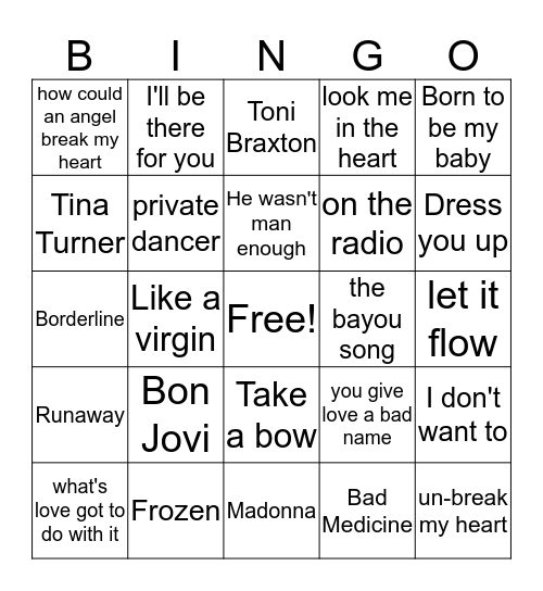 Favorite artists Bingo Card