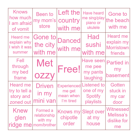 Lucy’s Bingo Card