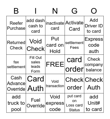 EFS LLC BINGO Card