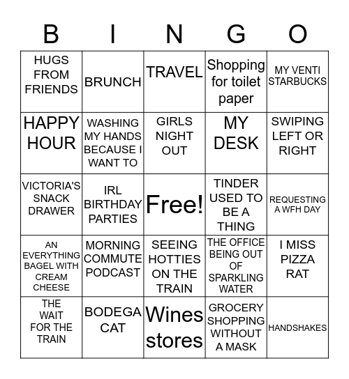 THINGS I TOOK FOR GRANTED Bingo Card
