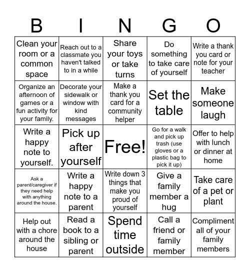 Kindess Bingo Card