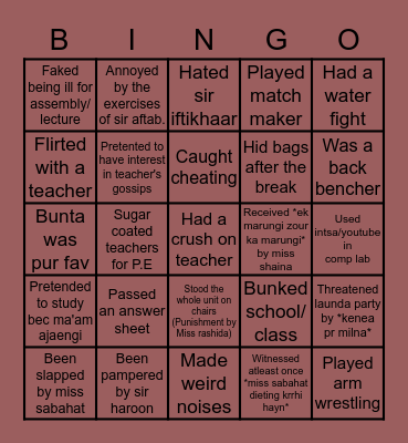 THE SMART SCHOOL (FJ CAMPUS) BATCHES 2014-20 Bingo Card