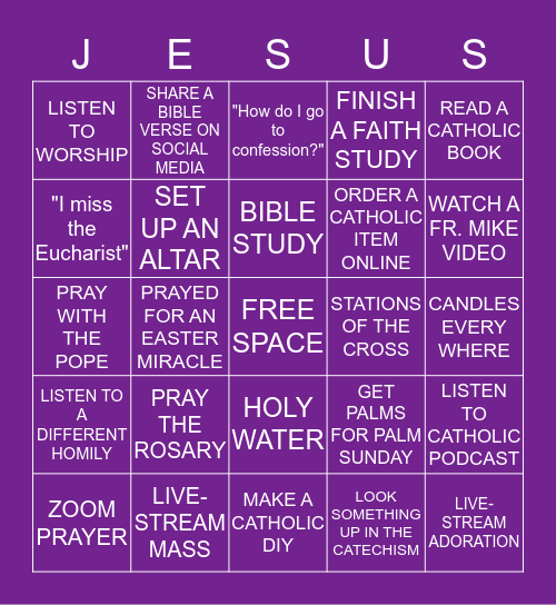 Catholics in Quarantine Bingo Card