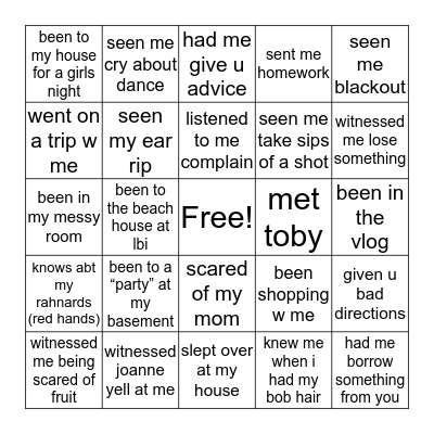 kate’s bingo Card