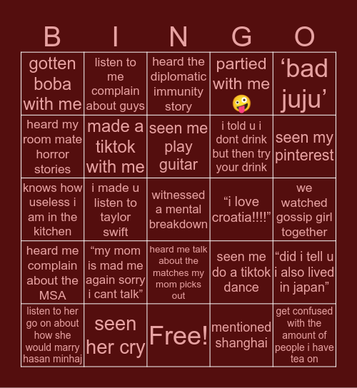 maheens bingo Card