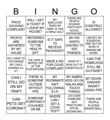 COVID BINGO Card