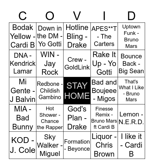 Hip Hop & R&B Bingo (Quarantine Style) Bingo Card
