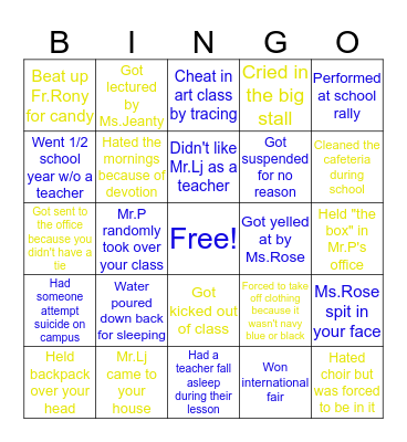 BETHEL JUNIOR ACADEMY Bingo Card