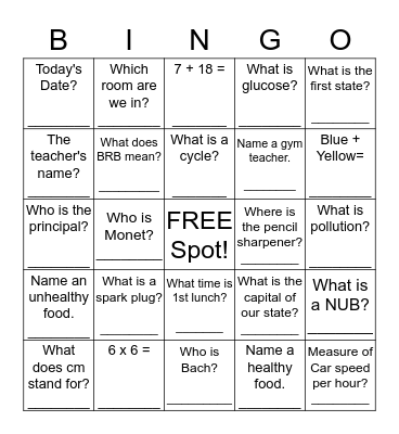What do you know? Bingo Card
