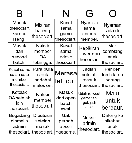 THESOCIART Bingo Card