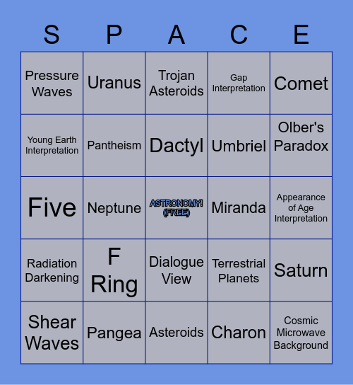 Astronomy Final Bingo Card