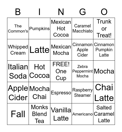 The Common's Trunk or Treat Bingo Card