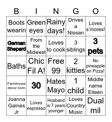 Kate’s Bingo Card