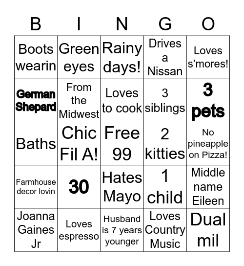 Kate’s Bingo Card