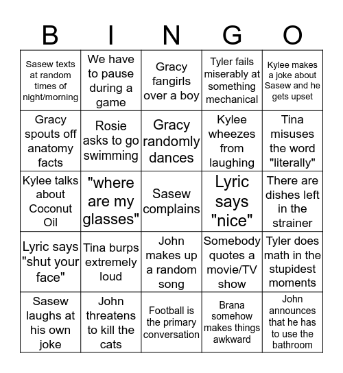 Cardiel Family Bingo Part 2 Bingo Card