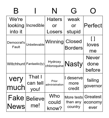 COVID-19 Briefings Bingo Card