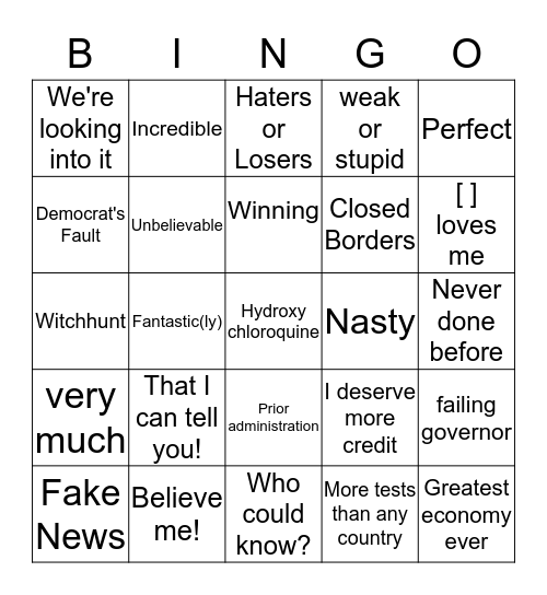 COVID-19 Briefings Bingo Card