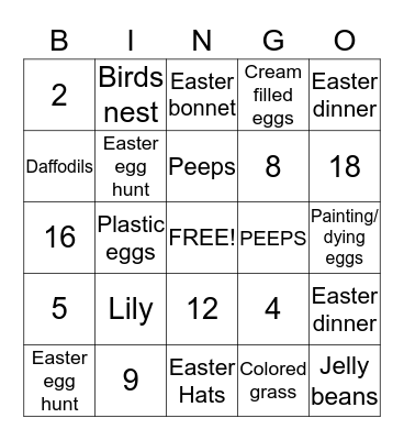 Easter Bingo Card