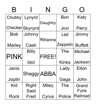Eric & Lori's Mixed Music Bingo Card