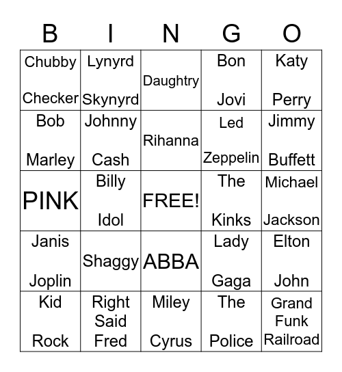 Eric & Lori's Mixed Music Bingo Card