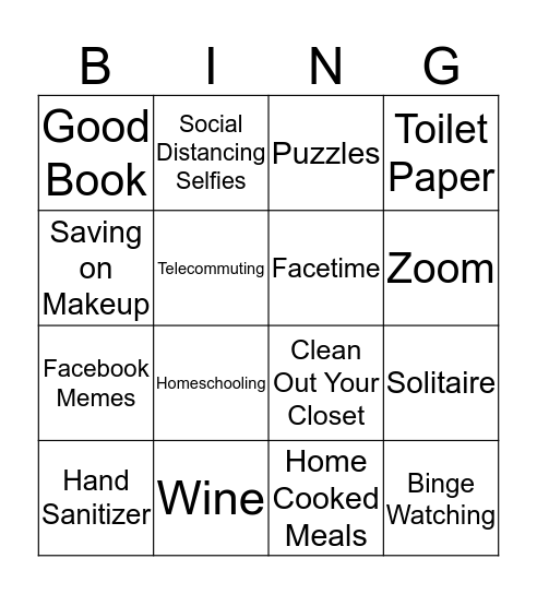 Stay At Home Bingo Card