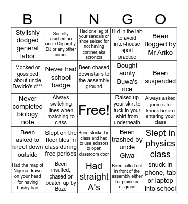 NACOWAS High Bingo! Bingo Card