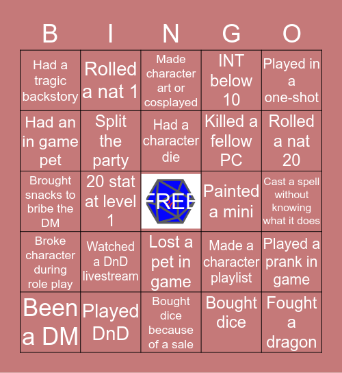 Dungeons & Dragons Bingo Card