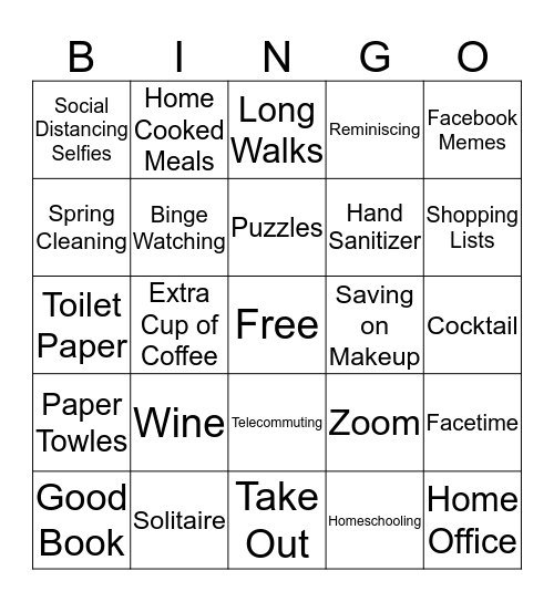 Stay At Home Bingo Card