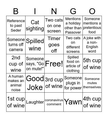 Passover 2020 Bingo Card