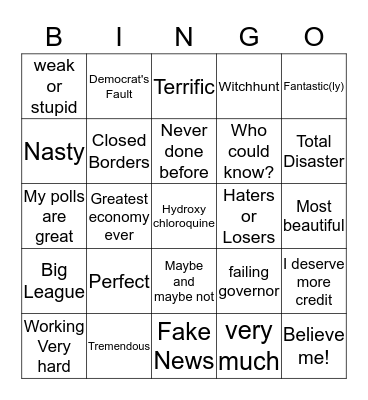 COVID-19 Briefings Bingo Card