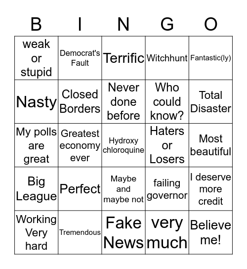 COVID-19 Briefings Bingo Card