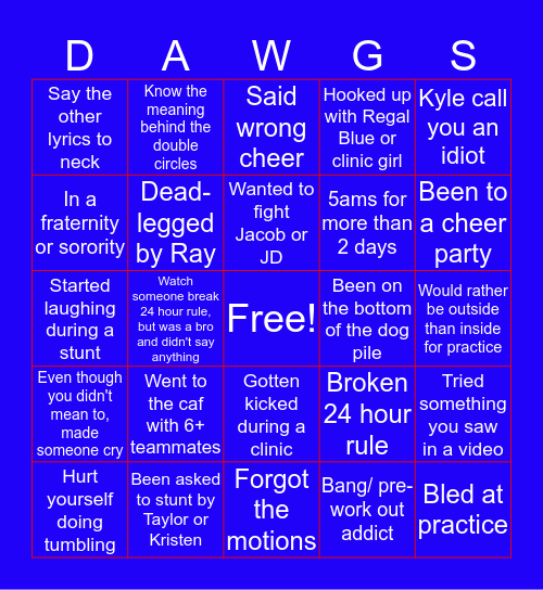 The Real Tech Cheer Bingo Card