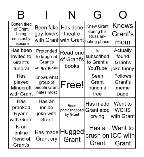 Grant C Bingo Card