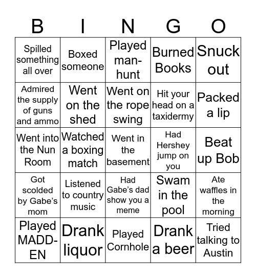 Gabe’s house Bingo Card