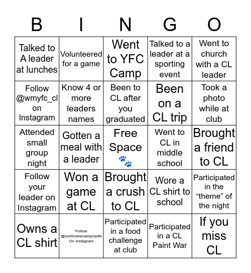 Campus Life Bingo Card