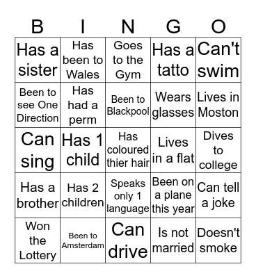 Getting to know you Bingo Card