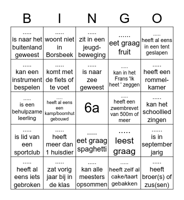 Mijn klasgenoten Bingo Card