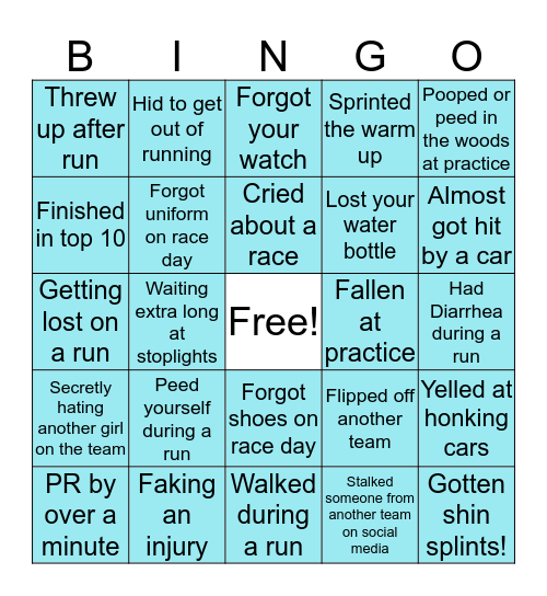 Oak hills xc bingo! Bingo Card
