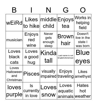 How similar are you to me Bingo Card