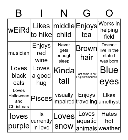 How similar are you to me Bingo Card