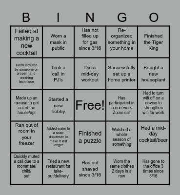 COVID-19 Bingo Card