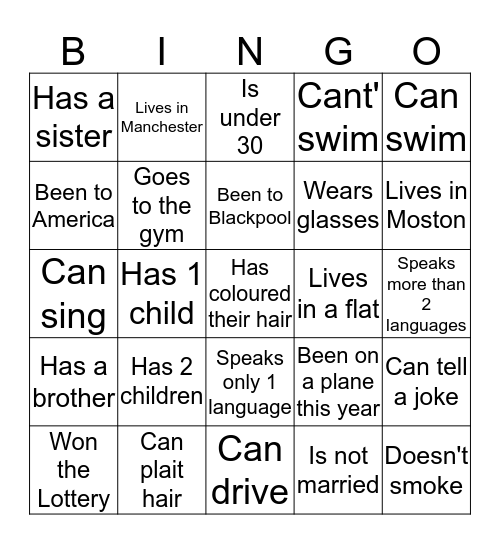 Getting to know you Bingo Card