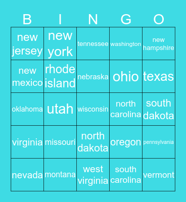 States You’ve Been To *Continued Bingo Card