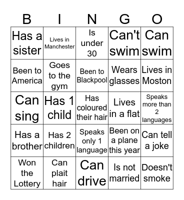 Getting to know you Bingo Card