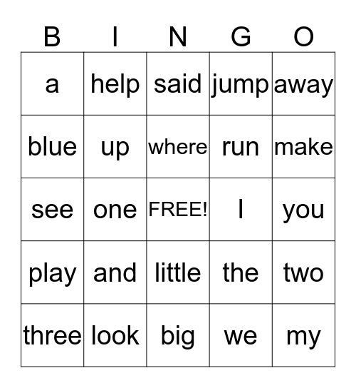 Pre-Primer One Bingo Card