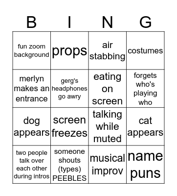 Zoom Shakespeare Bingo Card