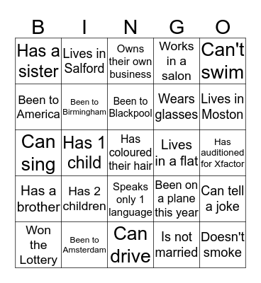 Getting to know you Bingo Card