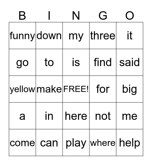 Pre-Primer Two Bingo Card