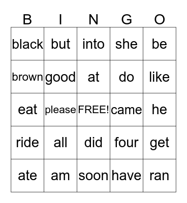 Primer One Sight Words Bingo Card