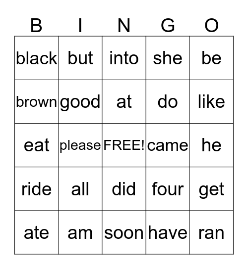 Primer One Sight Words Bingo Card